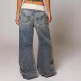 Yeknu  Y2K Hip-hop Stitching Fashion Joker Retro Jeans Female Korean Casual Simple Dress Essential Wide-leg Pants Loose  Joker Overalls