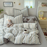 Yeknu Nordic Bedding Set Striped Duvet Cover Set 100% Cotton Soft Flat Sheet Single Twin Size Double Bed Sheet Set For Bedroom Decor