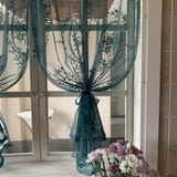 Yeknu  French Retro Green Sheer Curtains for Living Room, Solid Short Tulle Curtain for Kitchen Bathroom Cupboard Drapes Window Valance