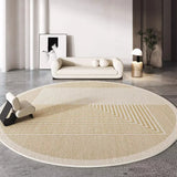 Yeknu  Beige Round Large Size Carpet Cream Style Bedroom Carpets Minimalist Lines Home Dedicated Rug Stripe Design Luxury Rugs Alfombra