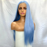 Yeknu  Light blue Long Straight Synthetic Wig Free Part 13X4 Lace Front Wig for Women Natural Heat Resistant Wigs Cosplay Daily Party
