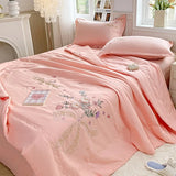 Yeknu  new super soft washed cotton three-dimensional flower embroidered summer quilt four-piece set A solid color summer quilt