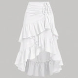 Yeknu  Summer Elegant High Waisted Ruffle Pleated Midi Skirt Women Wrap Casual Summer Beach Ladies Skirts Tiered Side Tie