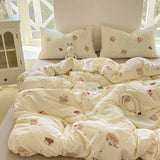 Yeknu Cute Cartoon Rabbit Bedding Set Simple Duvet Cover Bed Linen Bed Sheets Set Pillowcase Single Twin Double Queen Size Home Decor