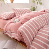 Yeknu  Pink striped bedding four-piece set duvet cover bed sheet with pillowcase 220x240 queen king size four seasons universal