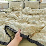 Yeknu  A-Class Wrinkled Yarn Lace Bedding Sets New Printing Skin-Friendly Cotton Soft Duvet Cover Kit Double Bed Summer Comforter Set
