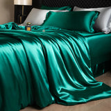 Yeknu  Luxury Mulberry Silk Duvet Cover Set High End Satin Solid Color Quilt Cover and Pillowcases Soft Silky King Size Comforter Cover