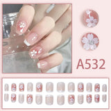 Yeknu  24Pcs Pink Girly Cute Press-On Nail French Blush & Cherry Blossom Style Soft Design with Perfect Fake Nails Gift