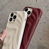 Yeknu  Ins Winter Wine Red 3D Pleats Wrinkle Phone Case for iPhone 12 13 14 15 16 Pro Max Soft Matte Cases for iPhone 11 Back Cover
