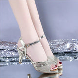 Yeknu Peep Toe High Heeled Women Sandals Fashion Ladies Summer Shoes Brand Spike Heels 6cm Gold Silver
