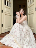 Yeknu  European And American Long Summer Women's Dresses Lace Splicing Back Elastic Slit Print Dress Casual Beach Boho Dress