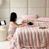 Yeknu American Style Light Luxury Three-Dimensional Striped Jacquard Blanket Soft Imitation Rabbit Blanket Casual Sofa Cover Blanket