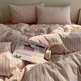 Yeknu Nordic Bedding Set Pure Cotton Striped Duvet Cover Set Soft Flat Sheet Single Queen Size Double Bed Sheet Set For Bedroom Decor