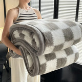 Yeknu Checkerboard Grade A Half-sides Fleece Keep Warm Blanket Autumn Winter Warmth Throw Blankets for Sofa Napping Shawl Blanket Cozy