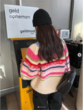 Yeknu  Knitted Autumn Pullover Sweater Women Rainbow Striped Print Fashion Sweet Ladies Sweaters Korean Style Loose Woman Sweater