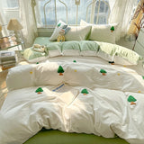 Yeknu  3 Piece bedding Set green Christmas tree embroidery Quilt cover Set comfortable duvet cover set for All Season