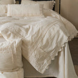 Yeknu 4/5Pcs French Vintage Bedding Sets 85% Cotton and 15% Linen Stitch Embroidery Double Bed Sheet Coverlet Quilt Cover Pillowcases