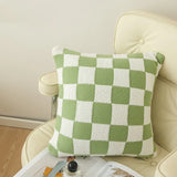 Yeknu  Checkerboard Plaid Plush Cushion Cover Knitted Car Sofa Throw Pillow Cover  Short Fleece Pillowcase Cushion for Sofa Bed Decor