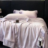 Yeknu Lyocell Bamboo Fiber Luxury Embroidery Summer Quilt Soft Silky Thin Comforter Blanket With Bed Sheet Pillowcases Bedding Set