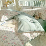 Yeknu  Romantic Elegant Bedding Set Soft Chic Floral Blossom Print Duvet Cover Skin Friendly Bed Sheet Pillowcases 4Pcs Twin Queen King