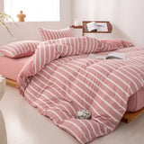Yeknu  Pink striped bedding four-piece set duvet cover bed sheet with pillowcase 220x240 queen king size four seasons universal