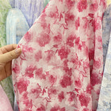 Yeknu  100x150cm Jacquard Chiffon Fabric Summer for Dresses Skirts Shirt T-shirt Sewing Needlework Cloth Thin Soft Breathable Flower