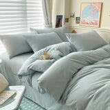 Yeknu  Cotton Bed Linen Solid Bedding Set with Sheet Duvet Cover Pillowcases Single Couple Bedsheet King Queen Double Twin Size