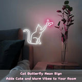 Yeknu  LED Cat Butterfly Neon Signs Lights USB Operated 3D Wall Art Home Decor Hanging Signs Lamp for Living Room Bedroom Gifts Kids