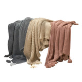 Yeknu  Acrylic Knitted Tassel Blanket Home Decor Sofa Throw Blanket