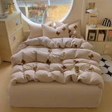 Yeknu  Duvet cover set (1*Duvet Cover + 2*Pillowcase, sheet), Butterfly knot yarn embroidery Bedding Set, Soft Comfortable