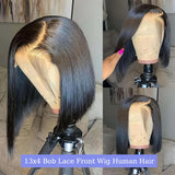 Yeknu  13x4 Lace Front Vietnamese Human Hair Wig Double Drown Short Bob Lace Front Human Hair Wigs Ready to Wear Natural Black Color 20