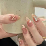 Yeknu  24pcs Short False Nail Gradient Color With Glitter Sequins Design Fake Nails Patch Full Cover Artificial Acrylic Nail Tips