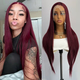 Yeknu   Burgundy Lace Front Wig Heat Resistant Synthetic Long Straight Wig for Black Women Natural Hairline Daily Used Cosplay