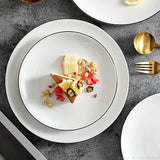 Yeknu  white tableware black edge ceramic household kitchen supplies sushi fruit salad dessert steak plates western plate
