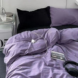 Yeknu  Bedding Set Ins Ambiance Blue Coffee Grid Mixed With Washed Cotton Minimalist Four Piece Set Fitted Sheets Duvet Cover