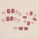 Yeknu  24 PCs Short French Flower Nails with 1 Jelly and 1 Nail File
