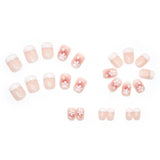 Yeknu  24 PCs Short French Simple Flower Nails with 1 Jelly Gel and 1 Nail File