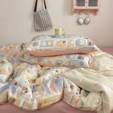 Yeknu 100% Cotton Bedding Set Cartoon Cute Animals Duvet Cover Set Bed Linen Flat Sheets Set 2 Pillowcases Single Double Queen Size