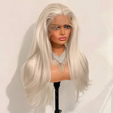 Yeknu  Platinum Blonde Long Wavy Natural Wave 13X4 Lace Front Wigs for Women Middle Part 60 Light Blonde Straight Daily Party Synthetic