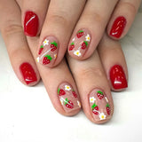 Yeknu  24Pcs Short Almond Press-On Nails Pink Floral French Tip Glossy&Elegant Full Cover Fake Nails for Women&Girls Spring,Daily Wear