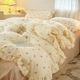 Yeknu 2025 Princess Style Bedding Sets Ruffle Lace Bow Quilt Cover Romantic Bedclothes Decor Woman Girls Bedroom Duvet Cover 4pcs