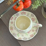 Yeknu Small Fresh Countryside Style Irregular Hand Pinched Letter Relief Ceramic Coffee Cup Plate