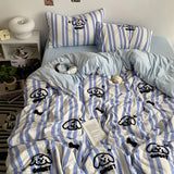 Yeknu  Bed Linen Embroideries Stripe bedding Duvet Cover Queen Bedding Set Comforter Cover Sets With Pillowcase Bed Sheets Set