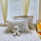 Yeknu 100% Cotton 2pcs Flower Prints Ruffles Pillowcases 48x74cm Sizes Cushion Cover for Bed Floral Style Adults Kids Pillowslip 베개커버