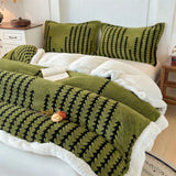 Yeknu  Winter warm coral fleece Jacquard duvet cover fluffy plush luxury double bed couple quilt cover 220x240 cozy bedding set