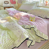 Yeknu  Kapok wrinkled double-layer yarn ruffle leaf edge summer quilt four-piece set washing machine washing air conditioner quilt