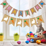 Yeknu  Easte Bunny Burlap Baner Cute Rabbit Carrot Hanging Garland Happy Easter Holiday Party Home Fireplace Wall Decorations Supplies