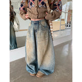 Yeknu  Women's Harajuku Vintage Oversize Bent Knife Denim Trousers Baggy Hip Hop Jeans Pants Autumn Japanese 2000s Style Blue Y2k Jeans