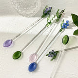 Yeknu  Japanese Style Milk Dessert Bell Orchid Glass Spoon Colorful Transparent Glass Cute Long Handled Coffee Stirring Spoon