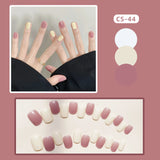Yeknu  24Pcs Nude Pink False Nail Short Round Style Girl Nail Art Patch Stick on Finger Fake Nail Nude Color Warm Summer false nail
